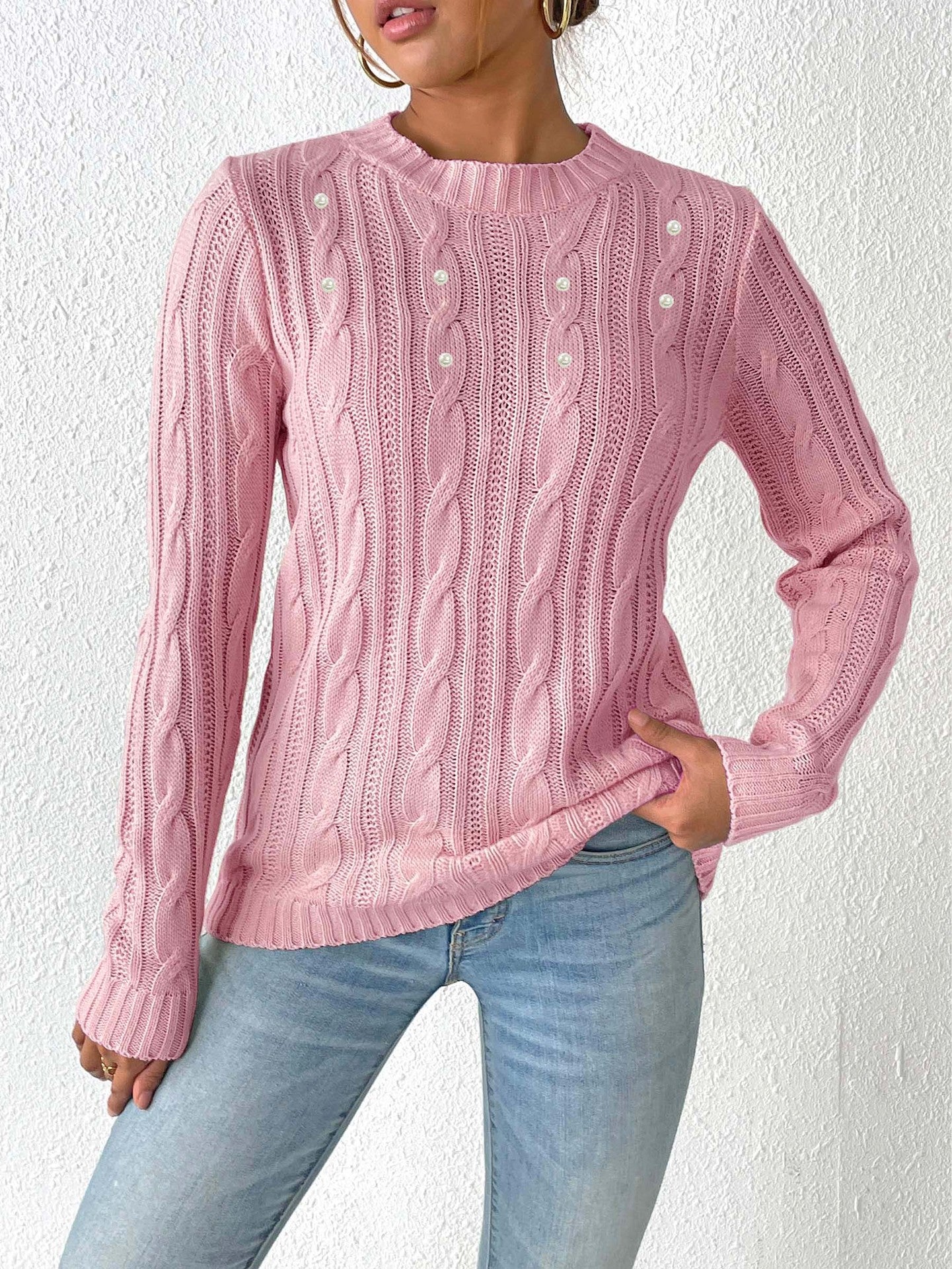 Women's Simple Pearl Beaded Sweater