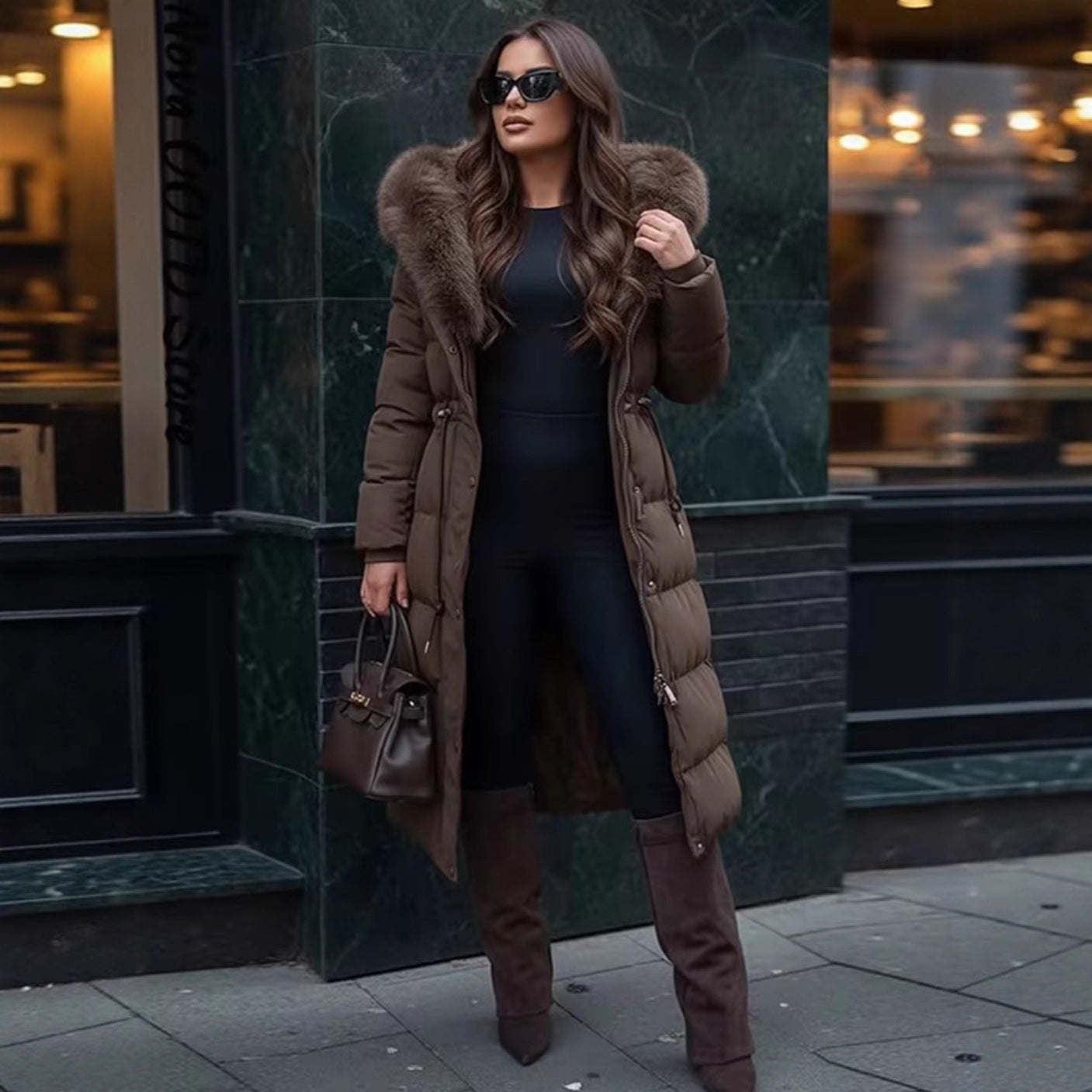 Womens Stylish Warm Coat With A Fur Collar