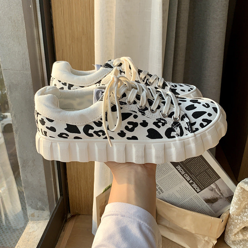 Leopard Print Canvas Shoes Female Korean Ins Style Student Wild Big