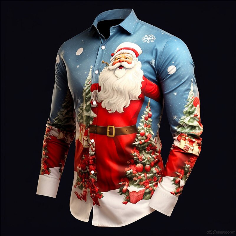 Christmas Element Men's Lapel Casual Shirt