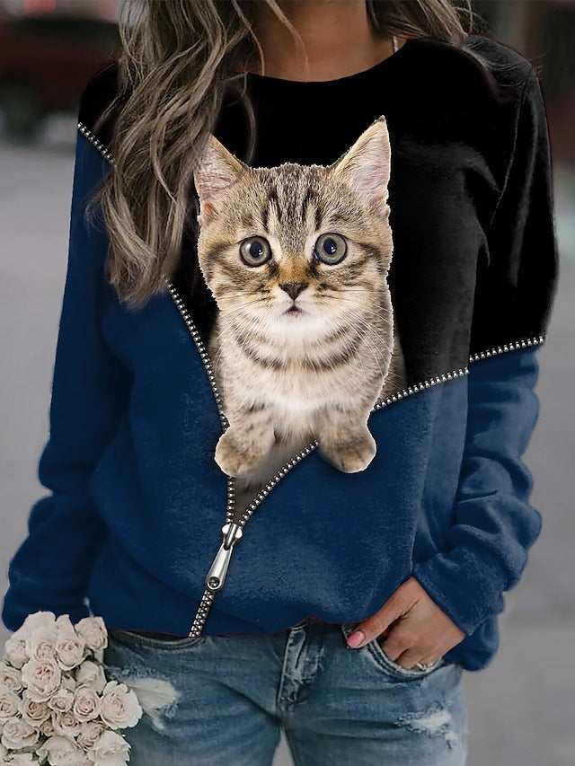 3D Printed Loose Round Neck Fashion Women's Sweater