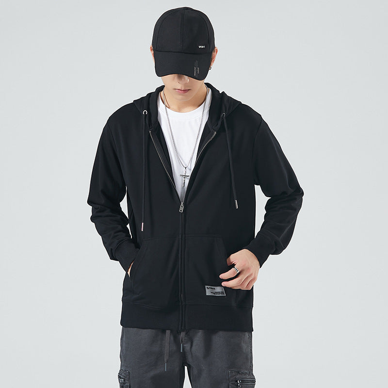 Efterårs- og vinterfleece lynlås sweater hættetrøje løs sports-casual cardigan til mænd