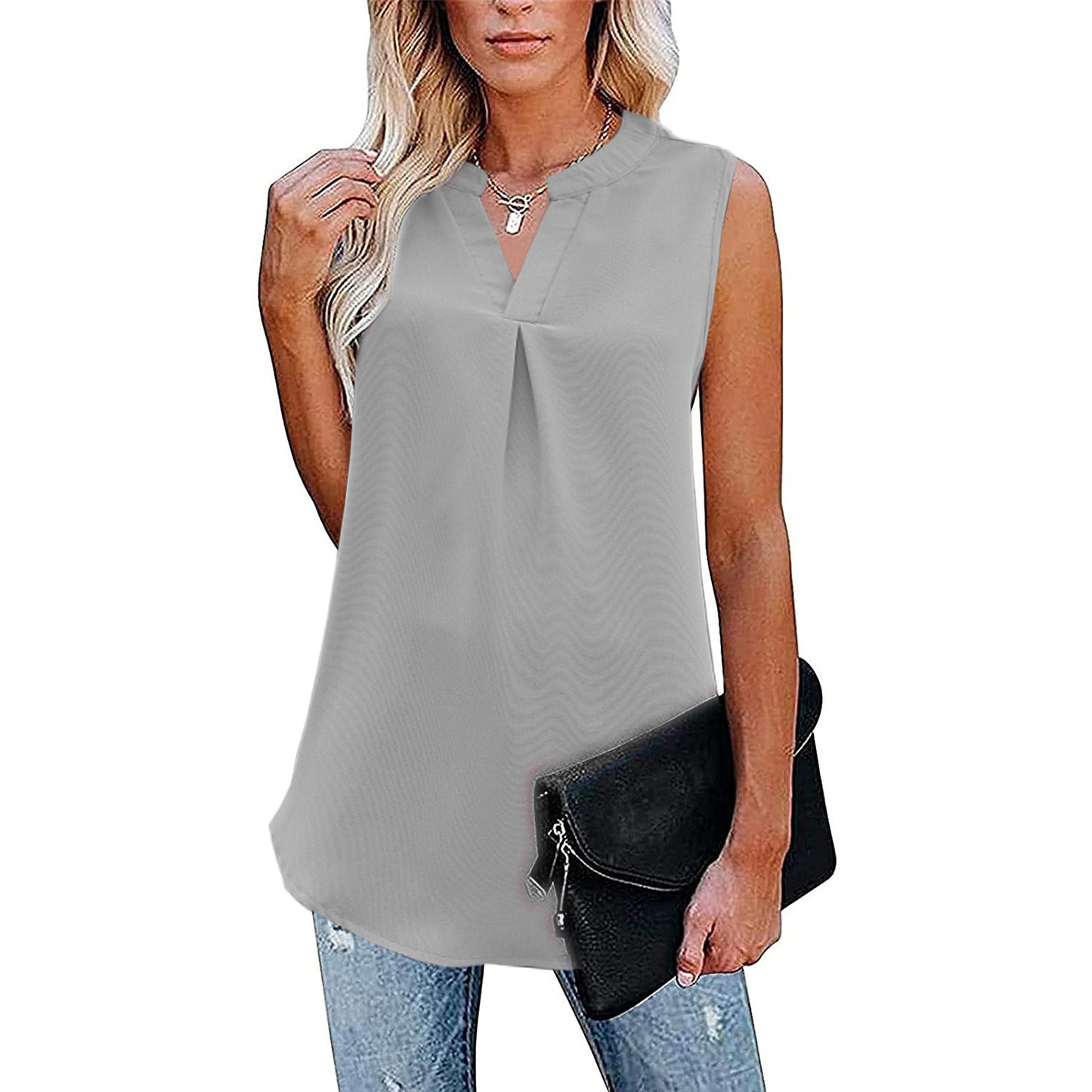 Women's Loose V-neck Sleeveless Lace Top Shirt