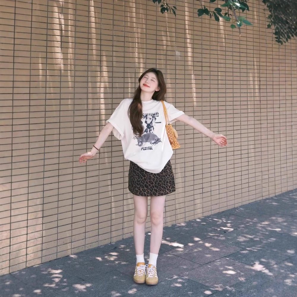 Rhapsody Oversized T-Shirt With Puppy Print Relaxed Fit