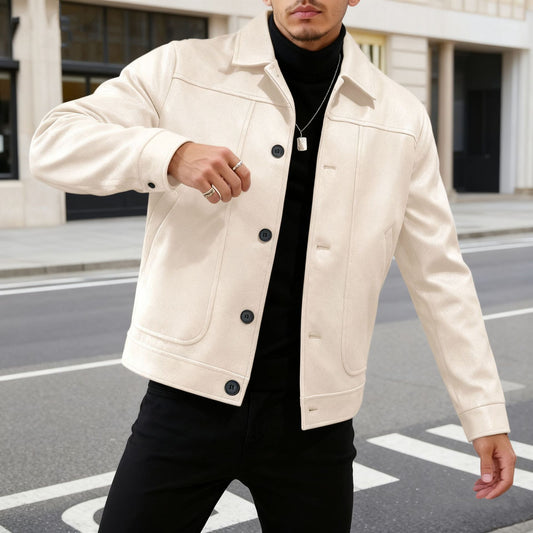 Solid-color Single-breasted Lapel Wool Casual Jacket