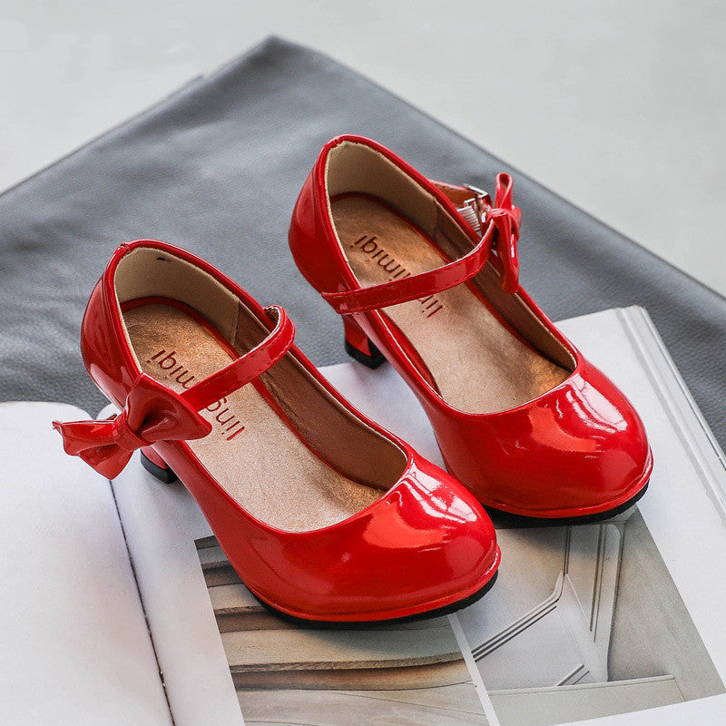 Fashion Girls' Solid Color High Heel Casual Leather Shoes