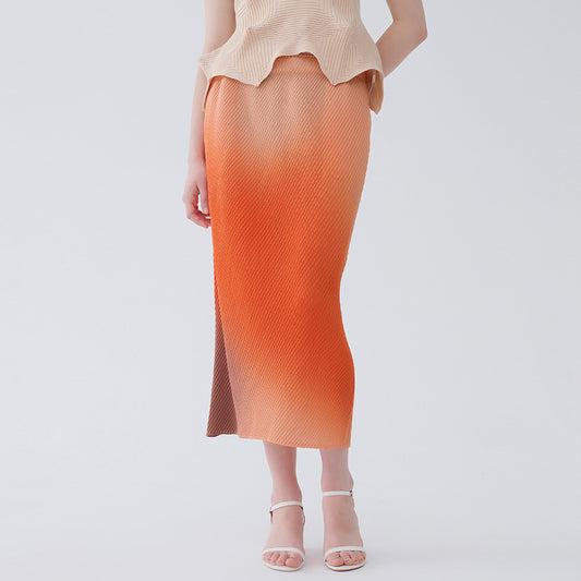 Women's Fashion Gradient High Waist Print Scale Pleated Skirt