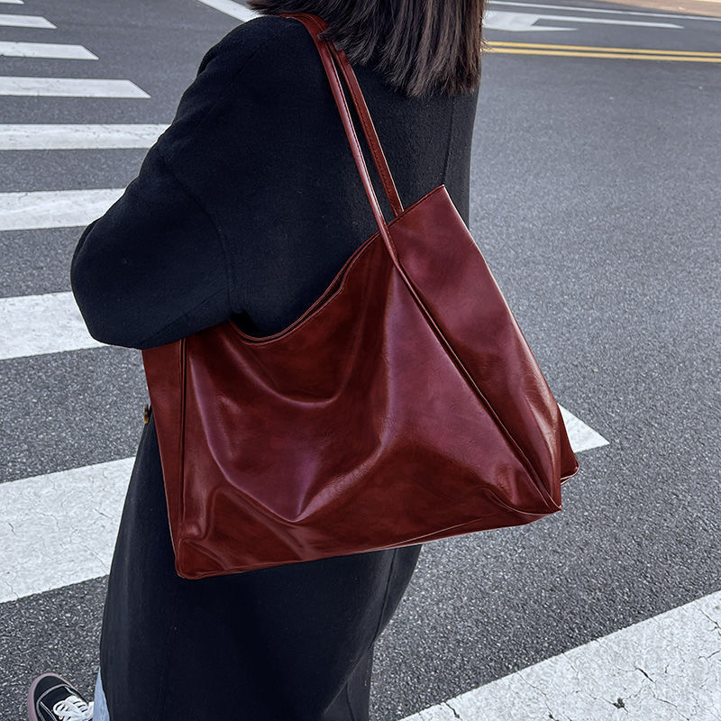 Mode Håndtaske Ny Efterår Og Vinter Japansk Og Koreansk Stor Kapacitet Blødt Læder Skuldertaske Retro Casual Håndtaske