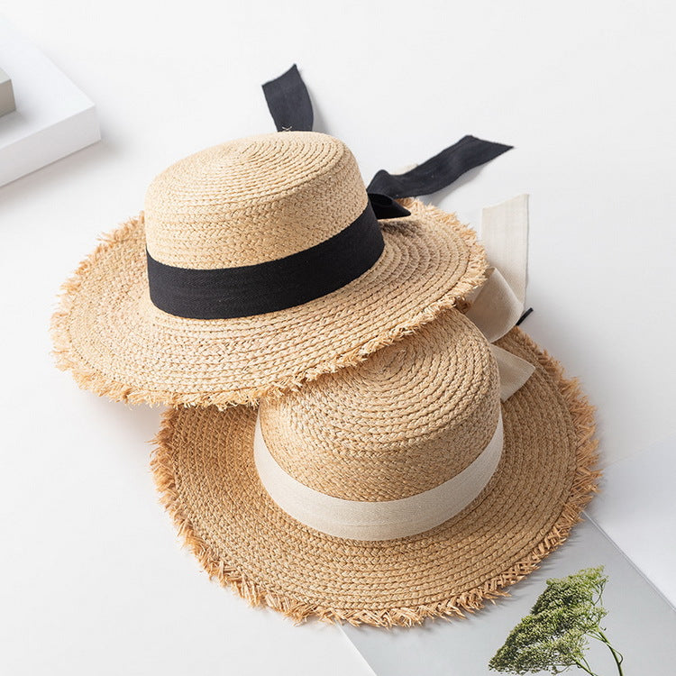 Bow Knot Raw Edge Travel Sun Hat