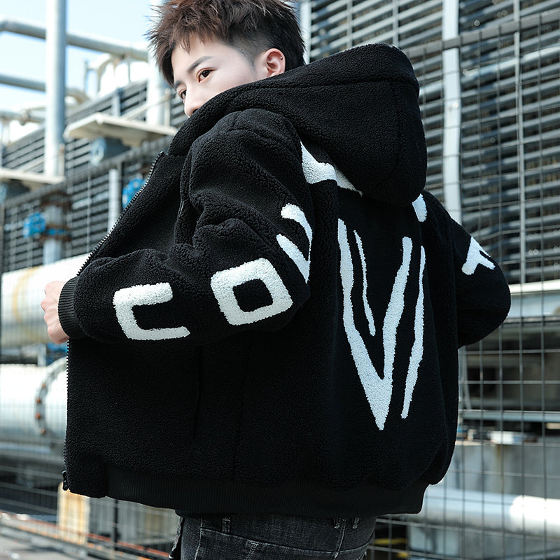 Winter Thickened White Imitation Sheep Cut Men's Coat