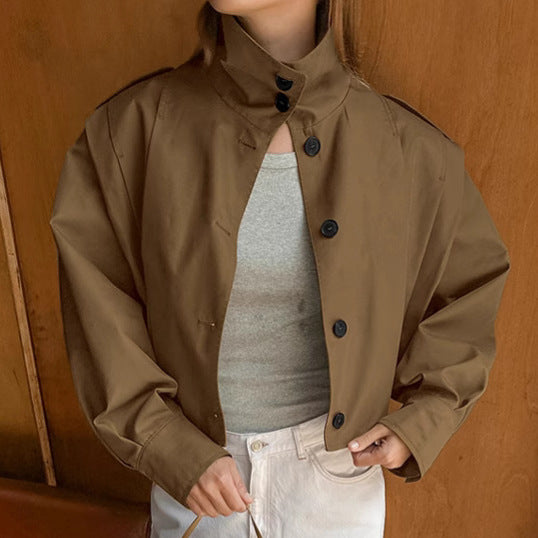 Khaki Lapel Simple Single-breasted Coat