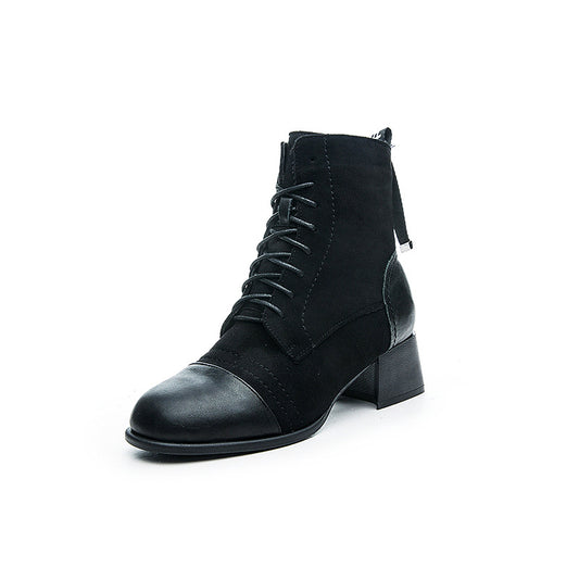 Cowhide Short Autumn And Winter Mid-tube Boots Women