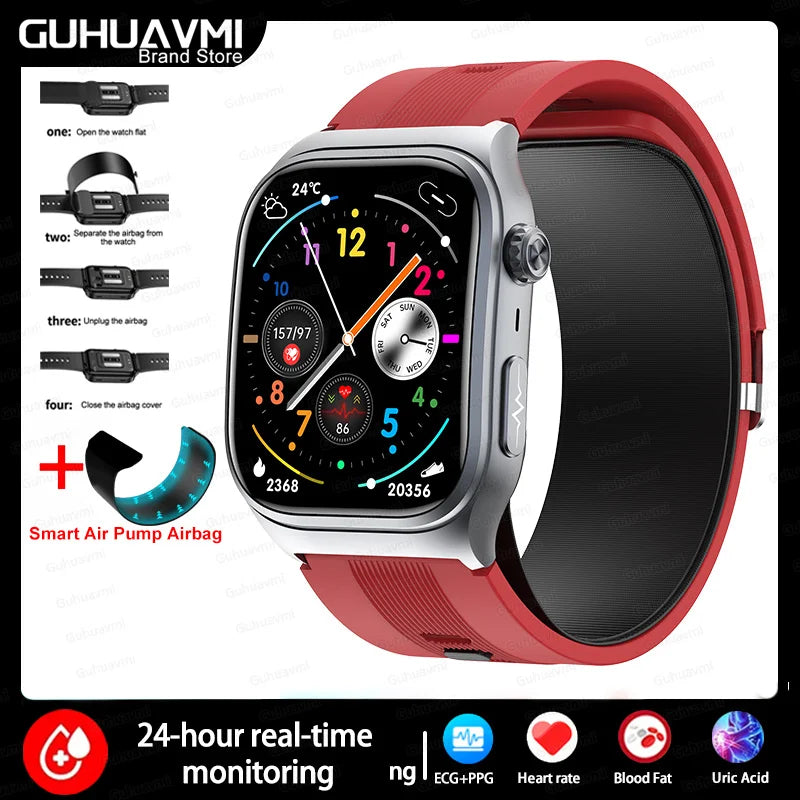 2025 New Health Monitor Smart Watch Blood Pressure Lipid Uric Acid ECG NFC Body Temperature Bluetooth Call Health Smartwatch