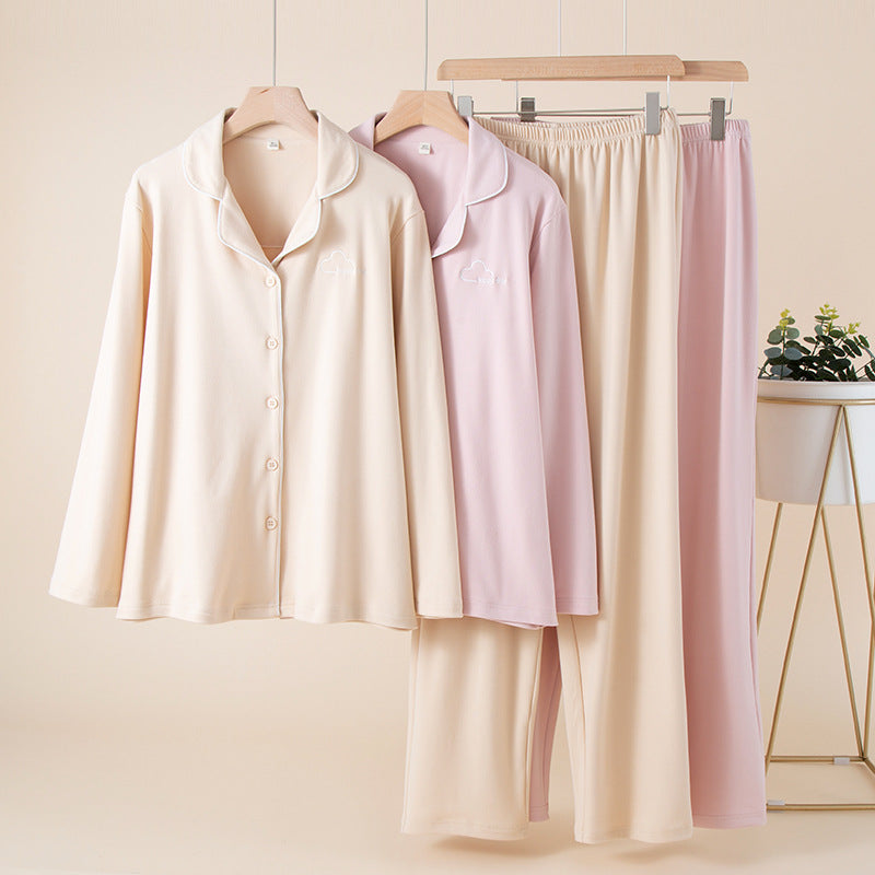 New Womens Solid-color Embroidered Loose-fitting Set