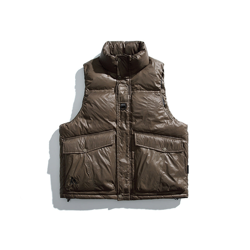Solid Color Large Pocket Outdoor Work Clothes Down Vest Jacket