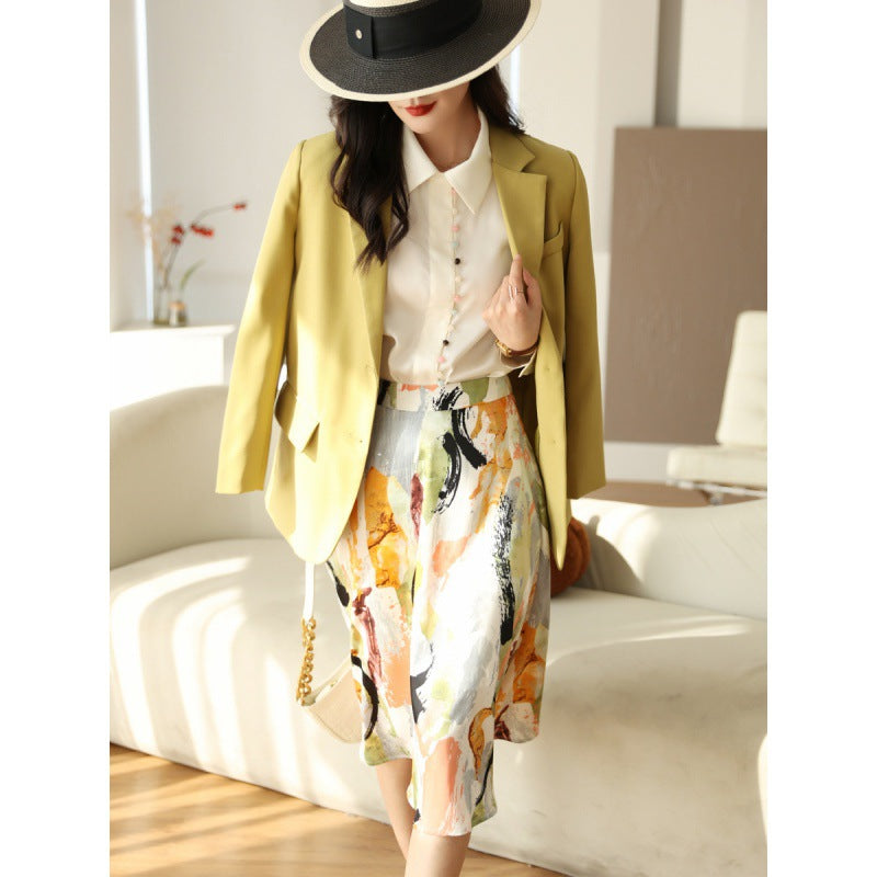 Oil Painting Painted Print High Waist Slimming A- Line Skirt