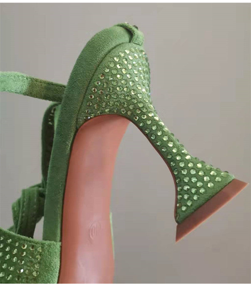 Women's Rhinestone High Heel Strap Bow Sandals