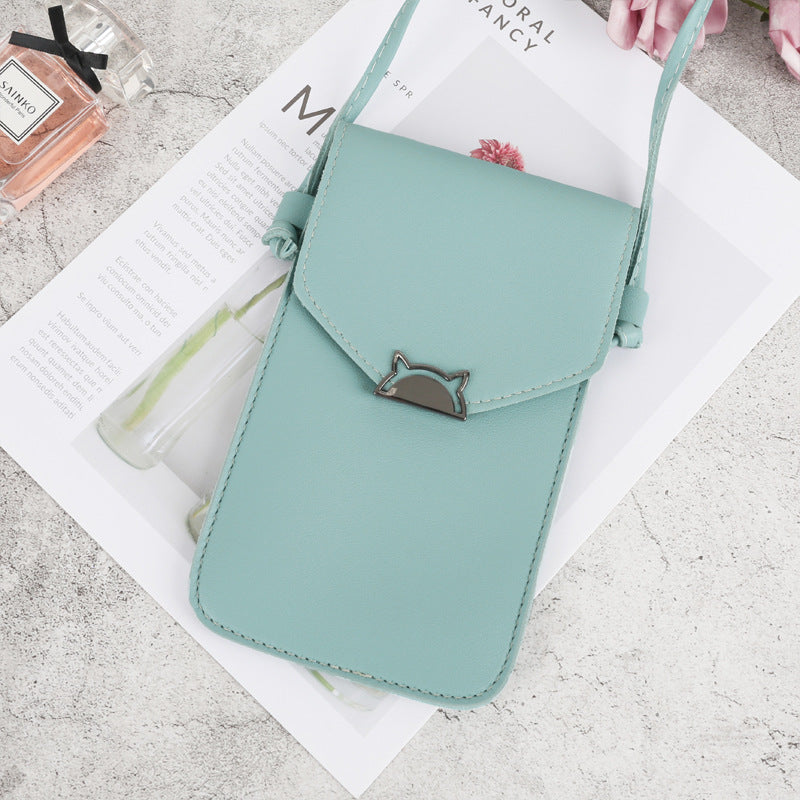 Touch Screen Women's Cat Metal Decoration Transparent Magic Multifunctional Mobile Phone Bag