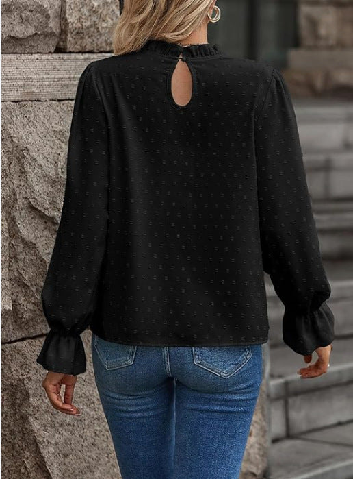 Elegant Women's Jacquard Round-neck Slim-fit Slimming Long-sleeve T-shirt