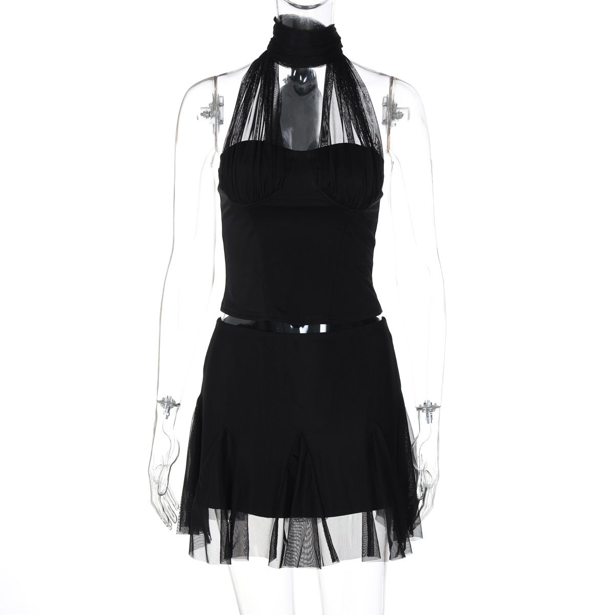 Halter Neck Camisole Top And Ultra Short Skirt Two Piece Set