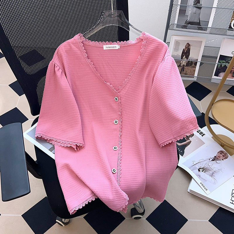 Plus Size Women's Top T-shirt With Short Sleeves Cardigan