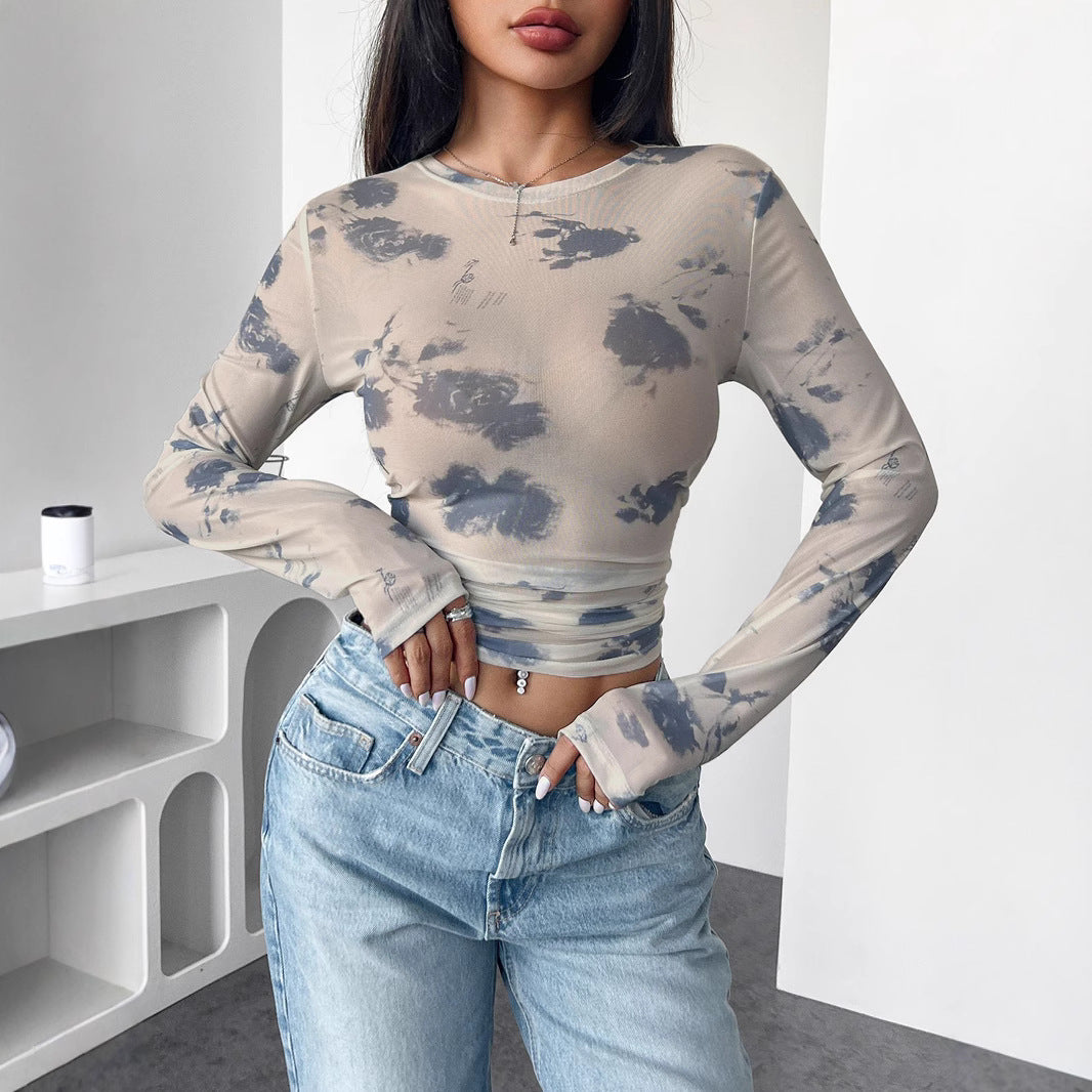 Women's Floral Mesh Printed Top
