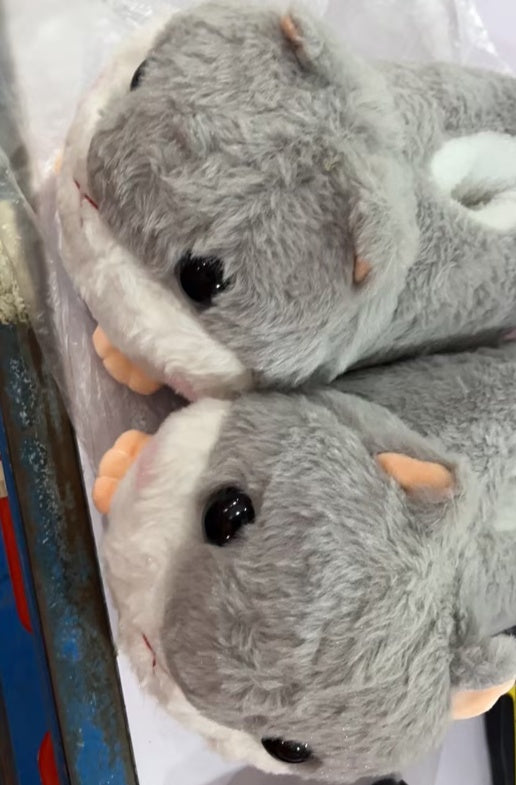 Household Bag With Cute Plush Cotton Slippers