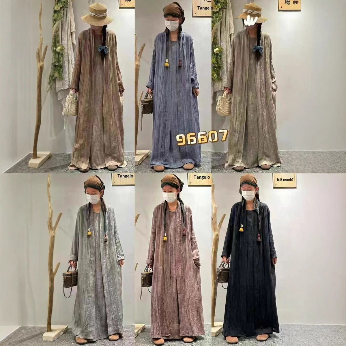 Solid-color Pleated Linen Vest Dress Long Coat Two-piece Set