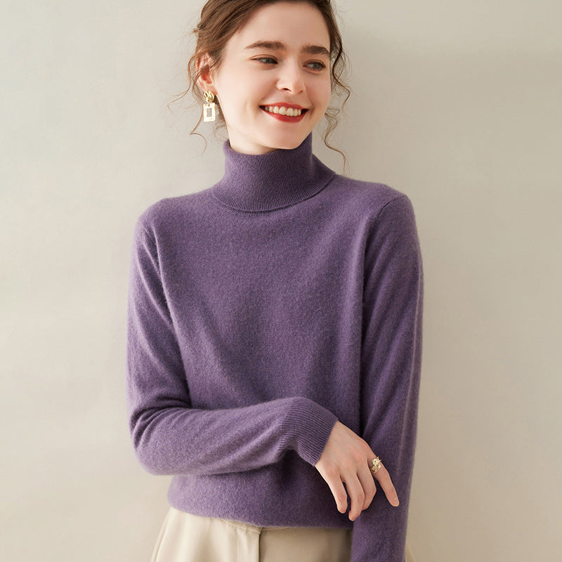 Women's Solid Color Pullover Cashmere Turtleneck Knitting Bottoming Shirt