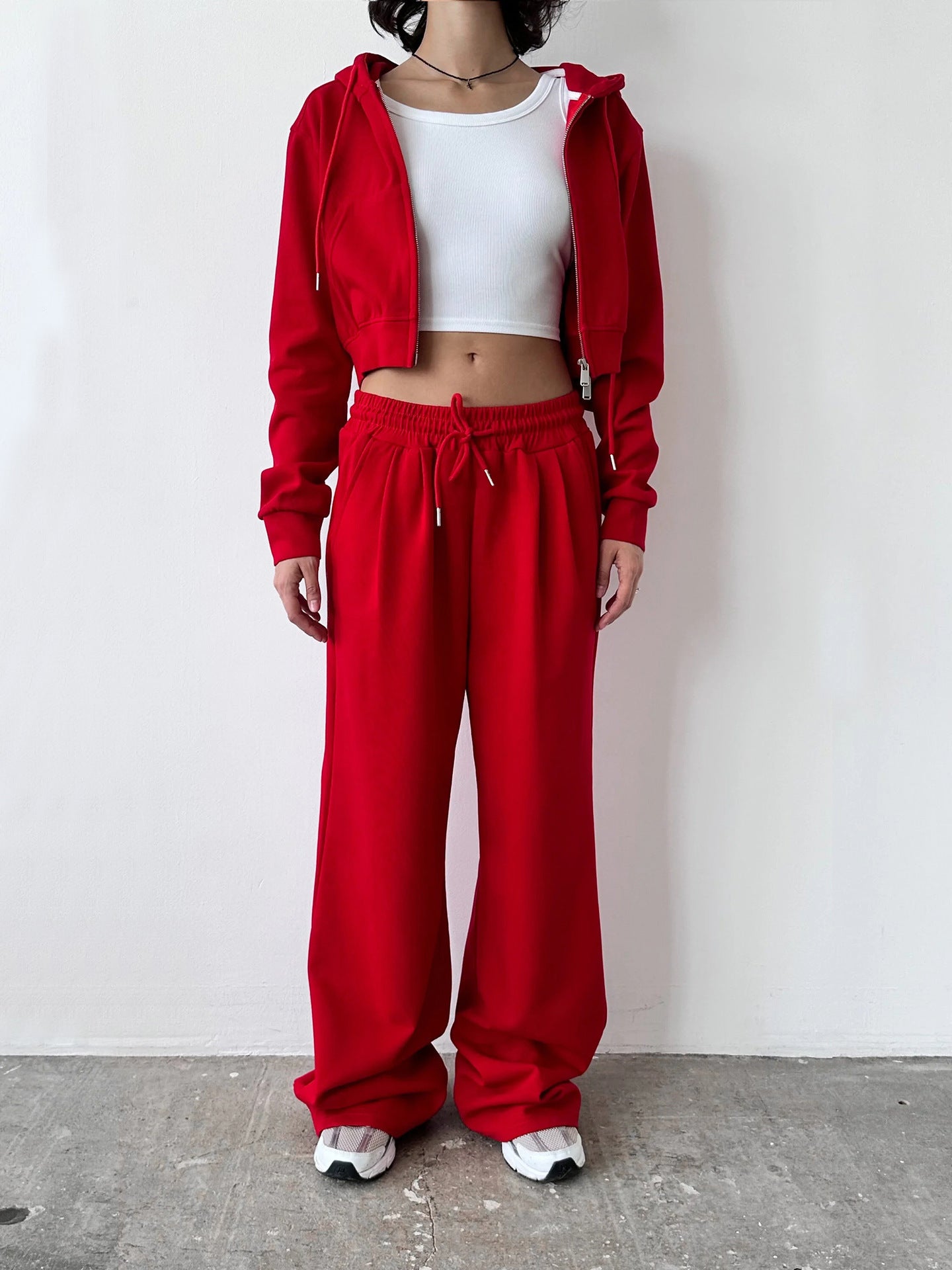 Casual Women's Suit Solid Color Long Sleeve Zip Hoodie Drawstring Sweatpants