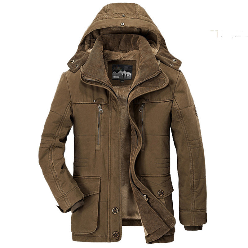 Casual Multi-pocket Hooded Men's Thick Cotton Jacket