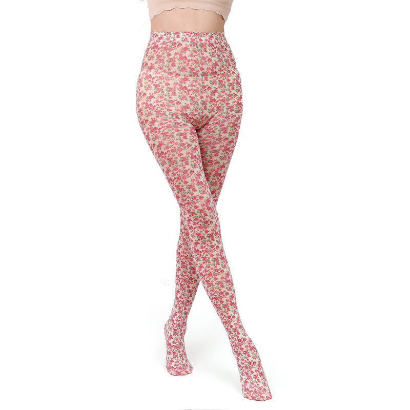 Thin Printed Pantyhose With Versatile Flowers