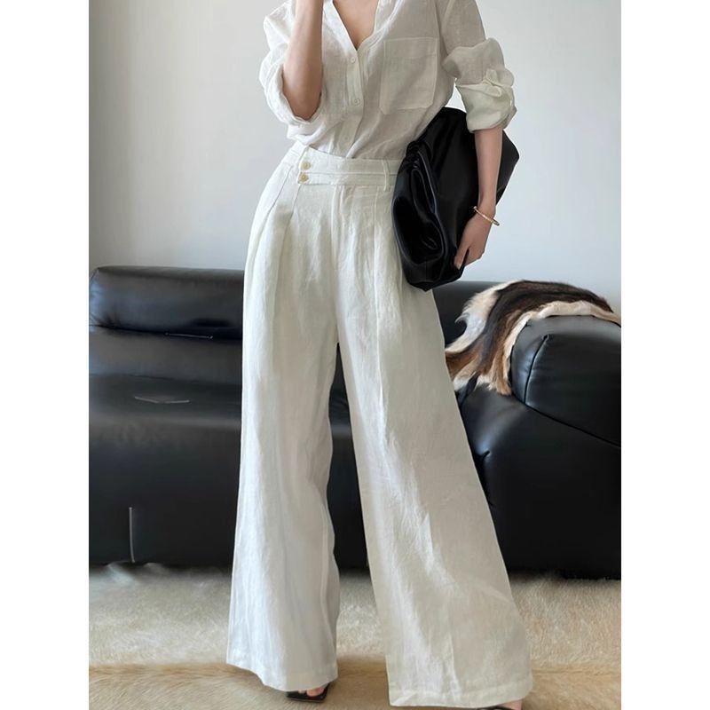 Breathable Shirt And Versatile Wide-Leg Pants Two-Piece Set For Women