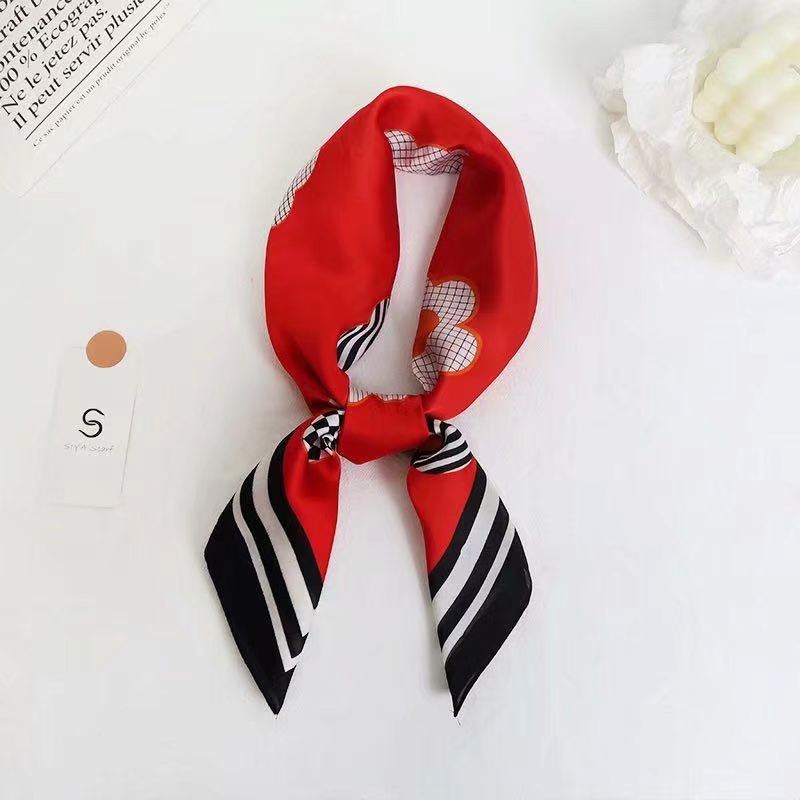 Four Seasons New Printing Decoration Ethnic Flowers Wild Tie Hair Small Square Scarf