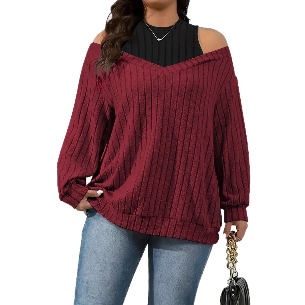 New Loose Ribbed Brushed Long-sleeve T-shirt