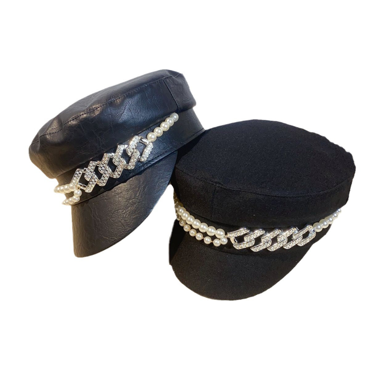 Rhinestone Flat Top Newsboy Cap Women's Korean-style All-match