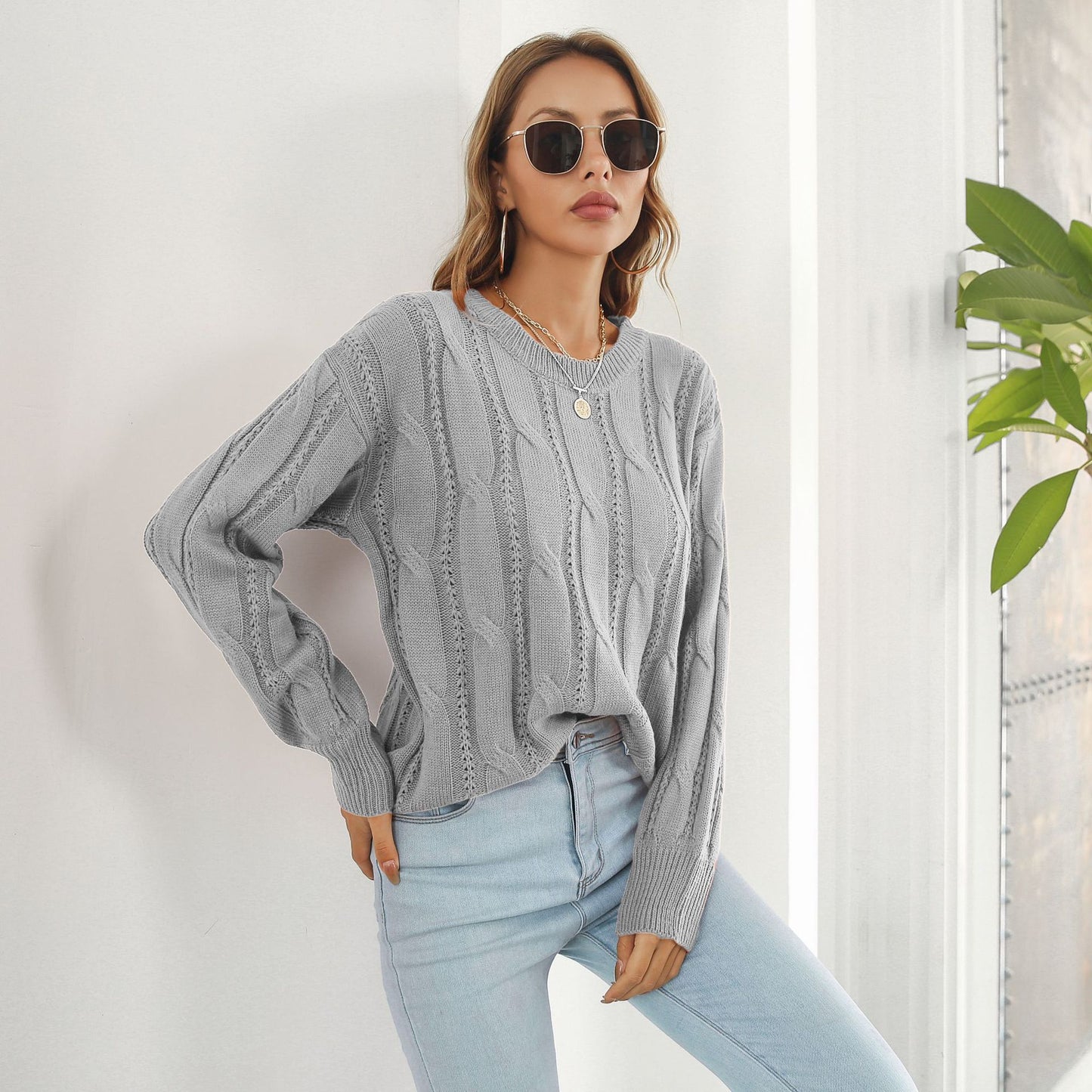 Twist Hollow Loose Long Sleeve Casual Knitted
