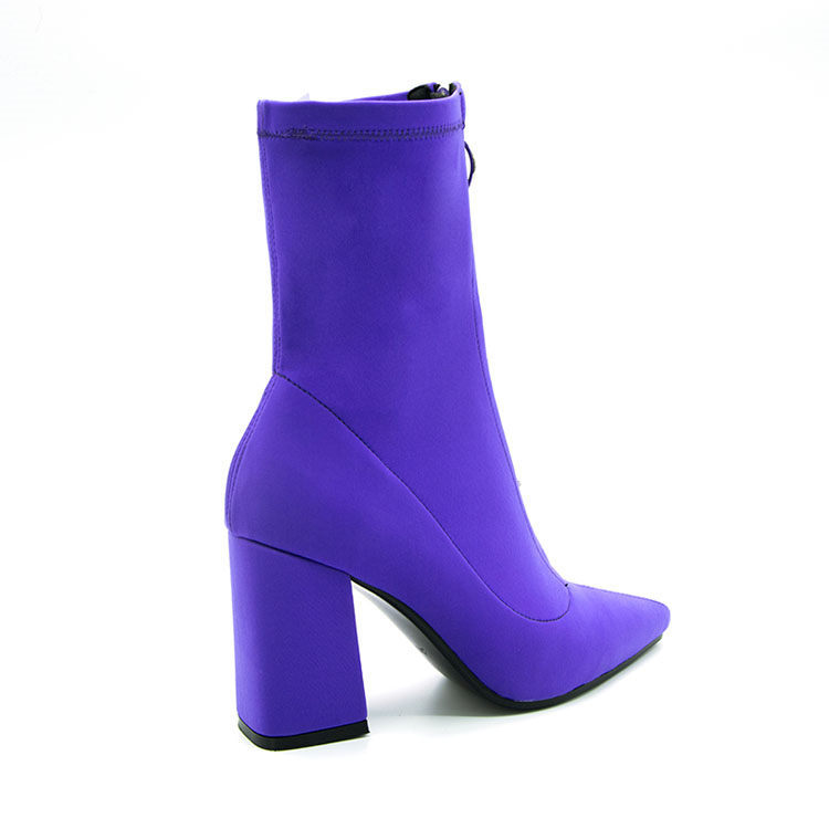 Short Boots Summer Breathable Stretch Boots High Heel Chunky Heel Pointed Toe Front Zipper Fashionable Boots Large Size Shoes