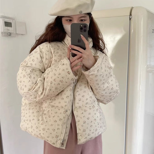 Small Korean Style Floral Short Down Jacket