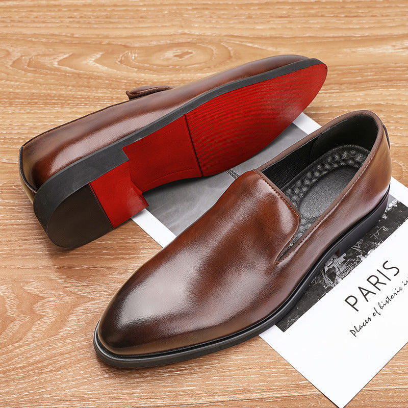Men's Leather Shoes Business Formal Wear Casual Pointed Leather Shoes Summer Breathable Invisible Elevated Loafers Hair Stylist