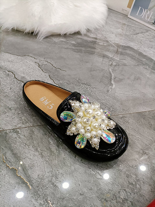 Summer Patent Leather Pearl Flower Women's Shoes