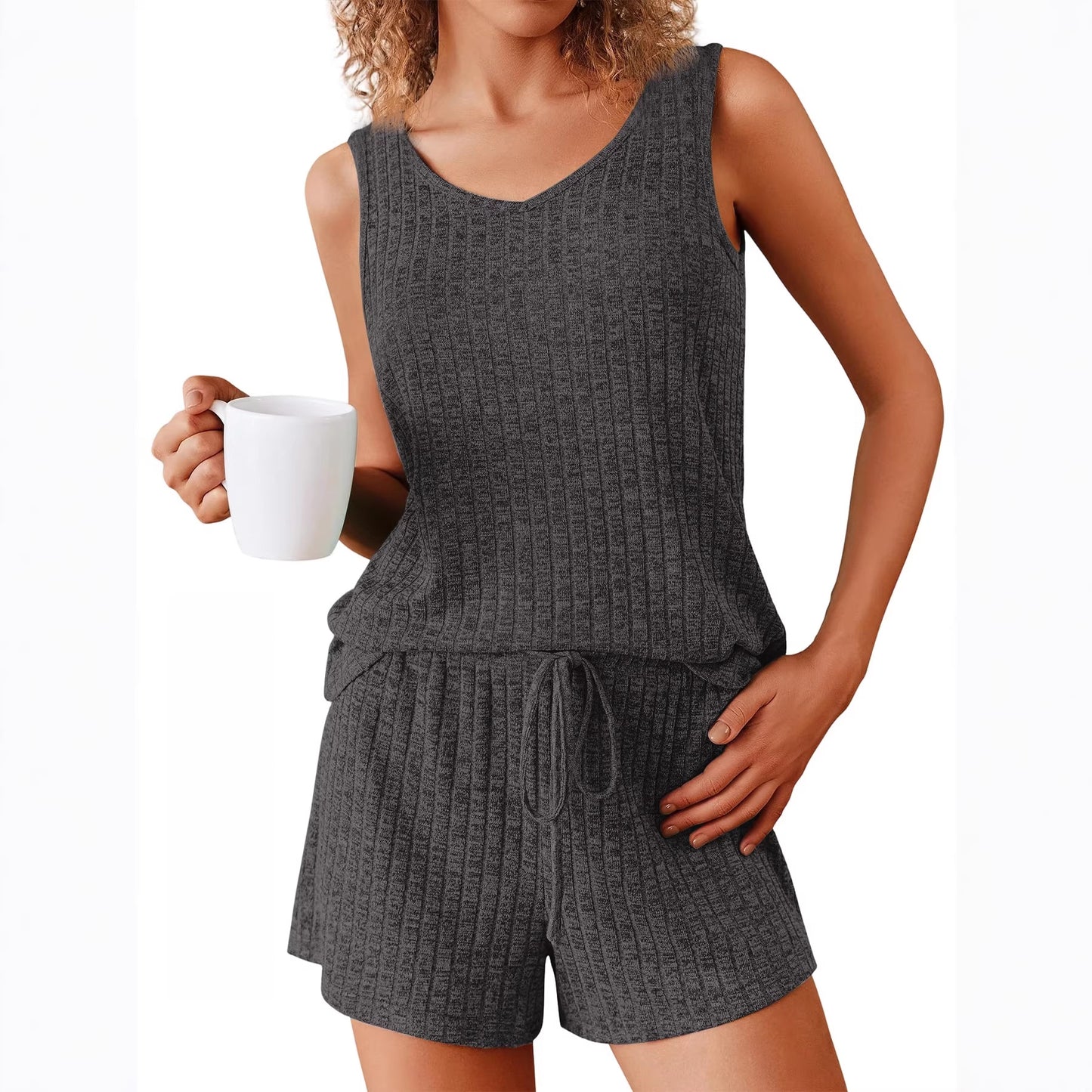 Summer New Solid Color Tank Top And Shorts Casual Fashion
