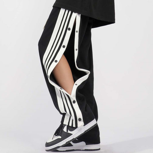 High Waist Loose Side Button Casual Sports Pants