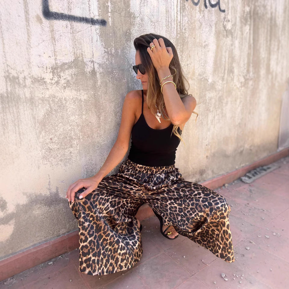 High Waist Leopard-print Printed Loose Casual Wide-leg Pants Women's Trousers