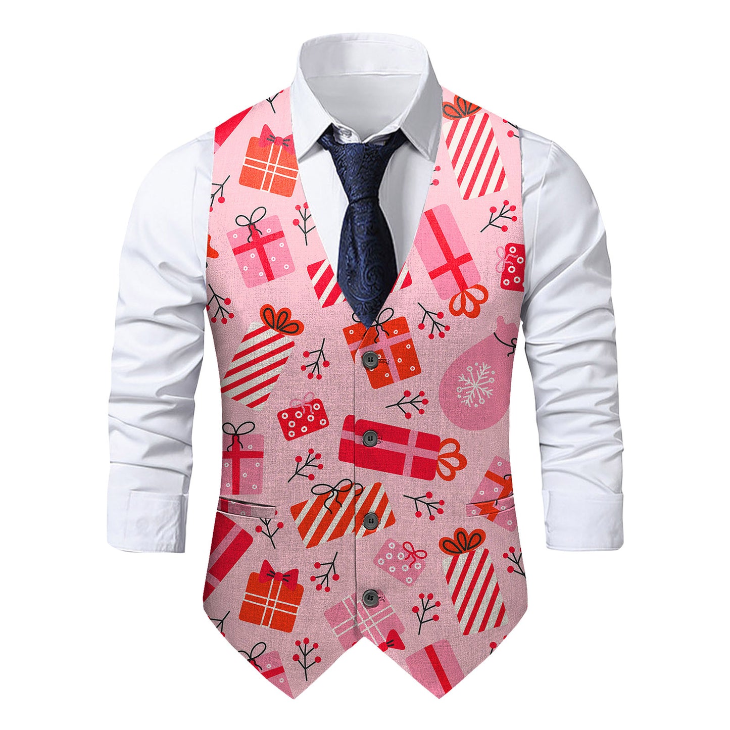 Slim-fit Youth Single-breasted Printed Vest