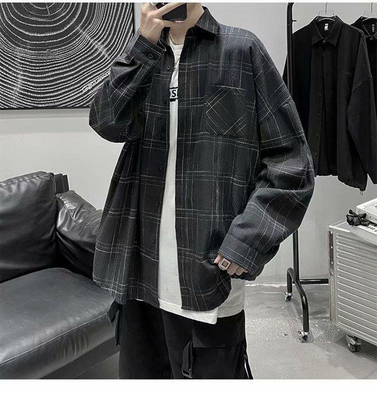Plaid Shirt Men's Loose Long-sleeved Thin Jacket All-match Japanese Shirt