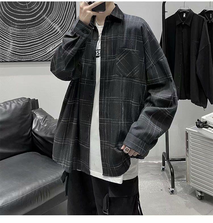 Plaid Shirt Men's Loose Long-sleeved Thin Jacket All-match Japanese Shirt