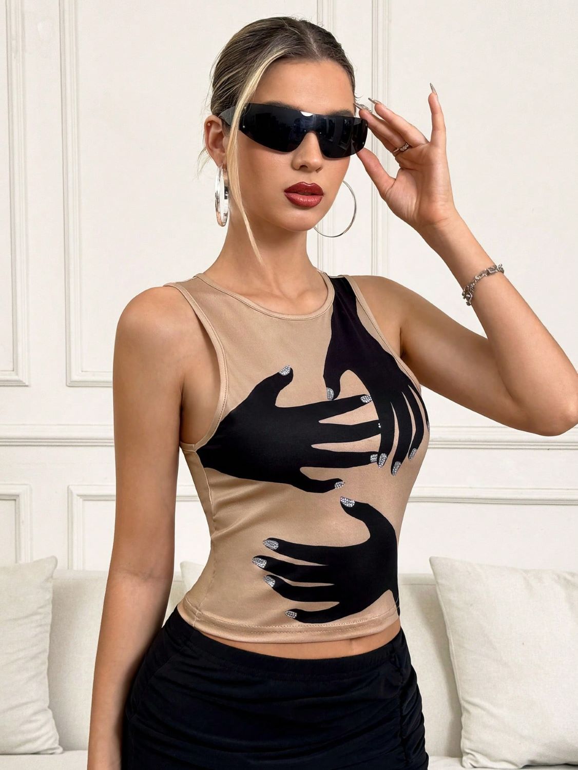 Y2K Printed Tank Top INS Fashion Streetwear Rund Hals Ærmeløs Top Sommer Dametøj