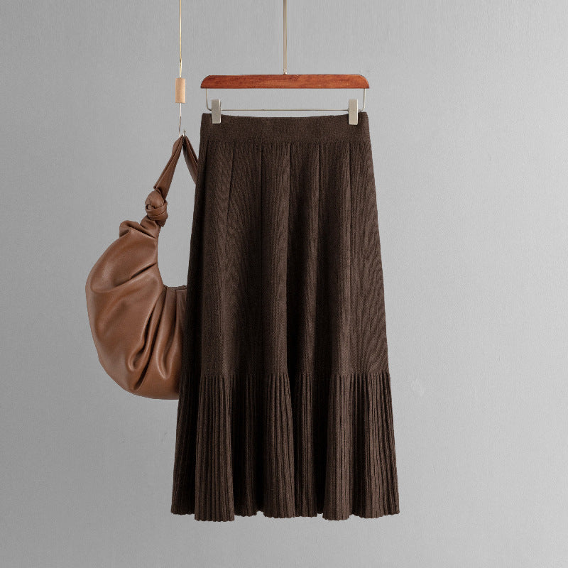 Waist Slimming Pleated Skirt Mid-length Women