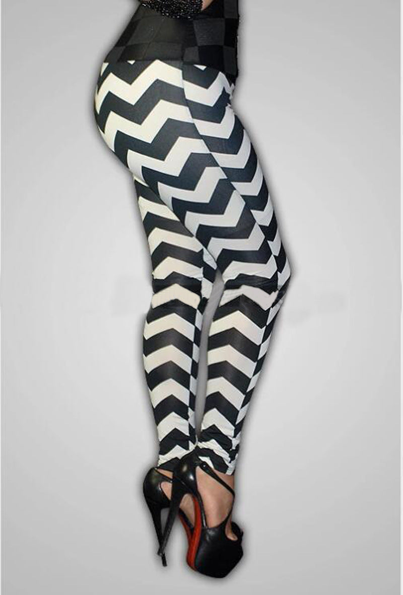 Fashion Casual Printed Black And White Plaid Trousers